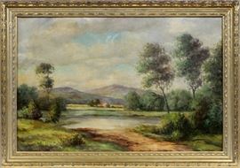 GEORGE DEVOSS (AMERICAN, 20TH C.), OIL ON CANVAS, H 24", W 36", FARM LANDACAPE
Lot # 2267 