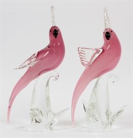 MURANO ITALIAN GLASS FIGURINES, H 14", DIA 3", PINK PARROTS
Lot # 1020 