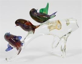 MURANO ITALIAN GLASS FIGURINE, H 9 1/2", L 14", BIRD TRIO ON BRANCH
Lot # 1022 