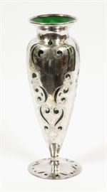 ALVIN CO. STERLING OVER EMERALD GREEN CRYSTAL VASE CIRCA 1910 H 14"
Lot # 1043 