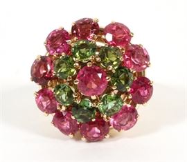 7CT NATURAL PINK & 3.50CT GREEN TOURMALINE RING, 19.7 GRAMS, RING SIZE: 8
Lot # 1067  