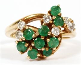 CLUSTER STYLE 14K YELLOW GOLD, DIAMONDS AND EMERALDS RING
Lot # 1106 