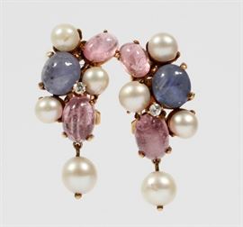 MULTI-GEMSTONE CLIP EARRINGS, H 1 1/4", L 1/2" (INDIVIDUALLY)
Lot # 1110  