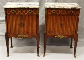 FRENCH FRUITWOOD MARBLE TOP COMMODES, BRONZE MOUNTS CIRCA 1900 PAIR H 33" W 21"
Lot # 1217 