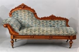 EASTLAKE WALNUT UPHOLSTERED RECAMIER, H 40", L 75", D 31"
Lot # 1267 