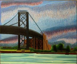 JIM PUJDOWSKI (AMER LATE 20 & 21ST C), OIL ON CANVAS, 1988, H 70", W 84" (IMAGE), SUSPENSION BRIDGE
Lot # 0047