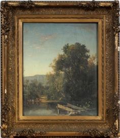 DE WITT CLINTON BOUTELLE (AMERICAN 1820-1884), OIL ON CANVAS, H 17", W 14", DOCK WITH COWS AT WATERS EDGE
Lot # 0049 