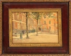 W. A. MACDONALD (BRITISH 1861-1948), WATERCOLOR ON PAPER, 19TH C, H 6", W 9", "TEMPLE KING'S BEND WALK"
Lot # 0132 