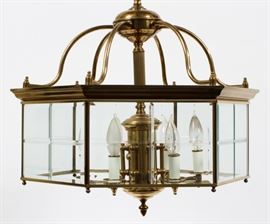 SIX-LIGHT BRASS AND GLASS CHANDELIER, H 22", DIA 21.5"
Lot # 0299 