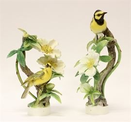 ROYAL WORCESTER, BY DOROTHY DOUGHTY, LIMITED EDITION, PORCELAIN BIRD SCULPTURE, 1961, 2 PCS., H 10", W 6", "HOODED WARBLERS AND CHEROKEE ROSE"
Lot # 0191 