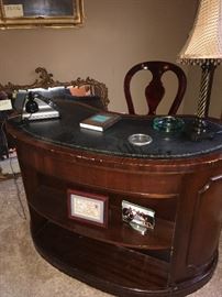 Antique Leather Topped Curve Desk