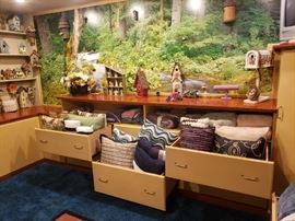 throw pillows and bird houses