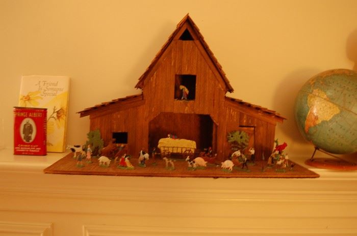 Barn with Lead Germany figures, sold as a set