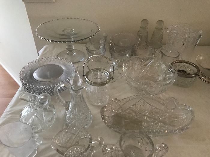 Misc glassware, candlewick, and cut glass pieces 