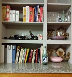 Cookbooks, vintage Avon bottles, old bottles, vintage home decor