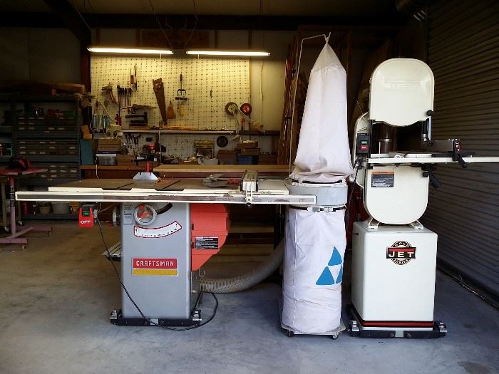 Craftsman Professional 10" table saw, Delta 1hp single-stage dust collector, Jet 14" band saw