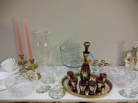 Hand painted decanter and cordial glasses