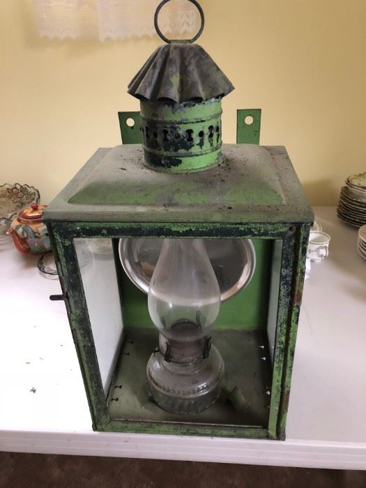 Lantern with green paint
