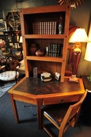 Student pine work desk with shelf and matching chair