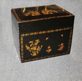 Asian black lacquered box end table