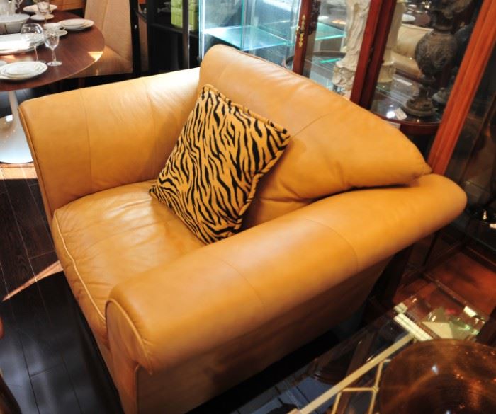 Camel leather arm chair (in a set with second arm chair & loveseat)