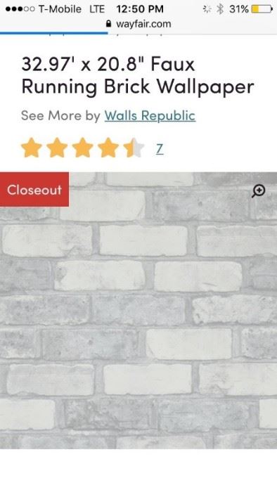 57 Square Feet of Faux Running Brick Wallpaper