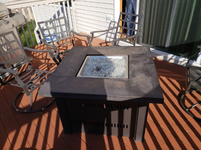 Gas fire pit/table, chairs
