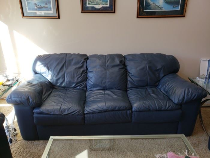 Leather sofa, coffee table