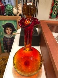 BLENKO Crackle glass decanter