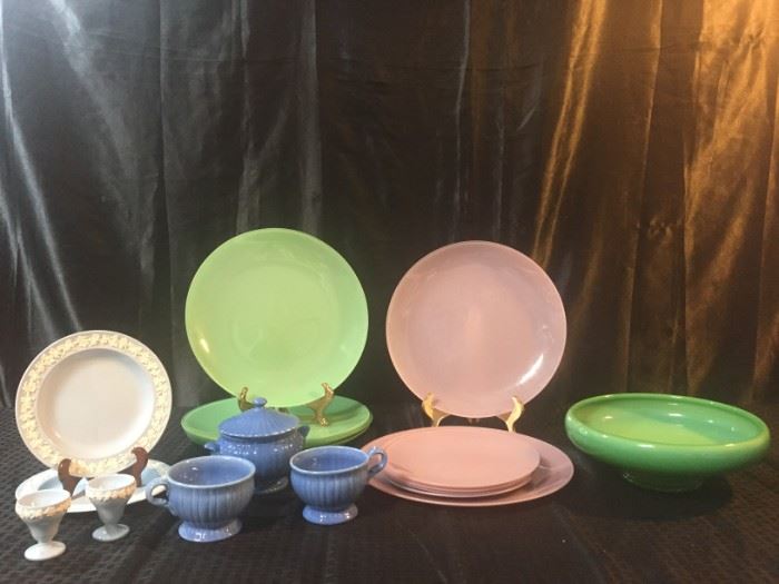 Stangl pottery, Wedgwood queens ware, and glass plates