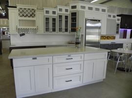 Island 94" x 24" Pompeii Quartz top.