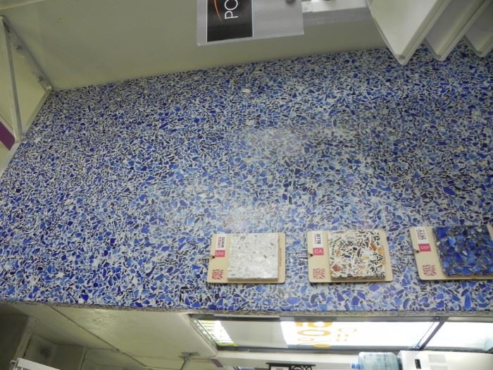 Vitrazzo Blue Recycled Glass Countertop 107" x 30". 