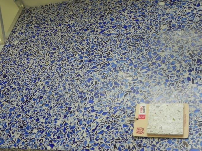 Vitrazzo Blue Recycled Glass Countertop 107" x 30". 
