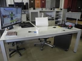 Glass Top L-shaped Desk with Chair. 