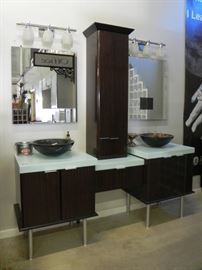 Lacquer Cabinets, Vessel Sinks, 4" Corian Tops, Mirrors, Lighting - 77".