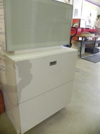 30" White Lacquer Drawer Base and Glass Top.