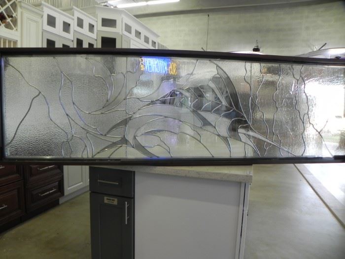 Leaded Glass Sailfish Panel - Triple Insulated with Frame    52" x 28". 