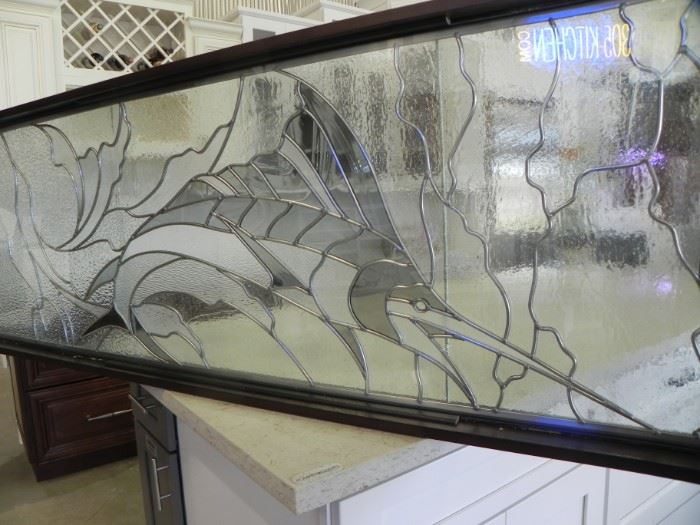 Leaded Glass Sailfish Panel - Triple Insulated with Frame    52" x 28". 