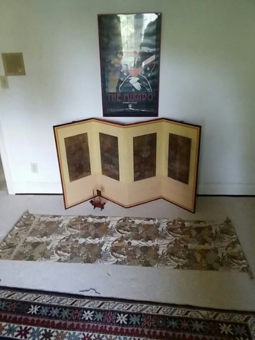 Asian screen, large tapestry, a wooden