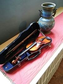 Childs Violin and cloisonne vase