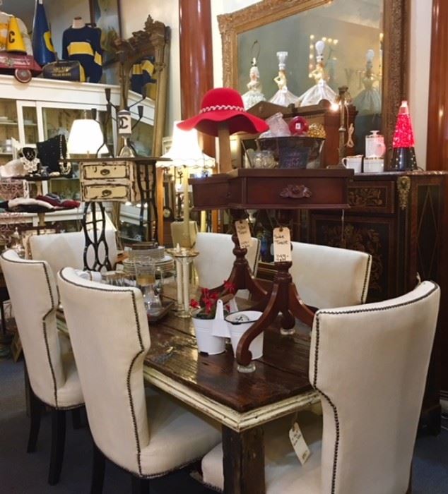 Upholstered Chairs, Wall Mirror Large & Small, Eastlake Side Tables, Lamps aplenty! (table is sold)