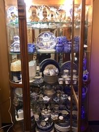 Lots of Lovely Collectibles and Bold Blue Tableware; many display cabinet also for sale!