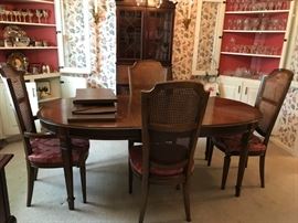 #1	dining table w 4 chairs and 2 leaves and pads 55-96x40x29 as is finish	 $175.00 	