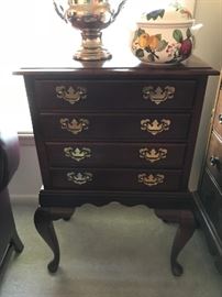 #8	silver chest  on legs 4 drawer 24x14x44	 $175.00 	