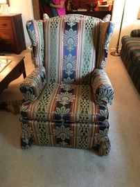 #18	(2) Wingback Chairs w/skirt Blue/green/Rose $75 each	 $150.00 	