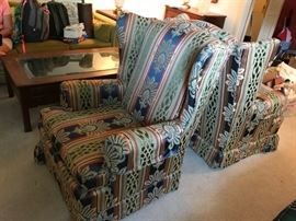 #18	(2) Wingback Chairs w/skirt Blue/green/Rose $75 each	 $150.00 	