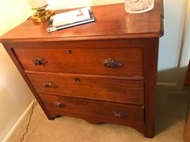 #22	Antique 3 drawer Chest of Drawers (as is handles - have handles) 37x19x32	 $125.00 	