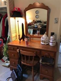 #48	As Is Dresser w/chair w/Mirror   44x21x30  Mirror 25x34 - missing drawer as is	 $75.00 	
