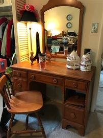 #48	As Is Dresser w/chair w/Mirror   44x21x30  Mirror 25x34 - missing drawer as is	 $75.00 	