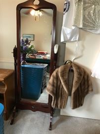 #61	Tall Cherry  Stand Mirror 	 $75.00 	
#62	Annis Furs Mink Stole Size small	 $65.00 	
